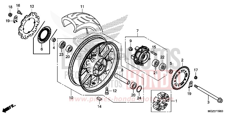 REAR WHEEL for CB500F ABS PEARL HIMALAYAS WHITE (NHA87) from 2014